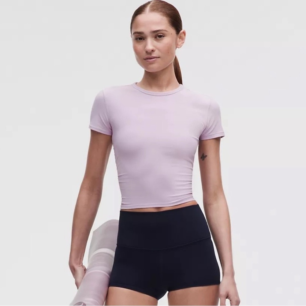 Lululemon All It Takes Ribbed Keyhole Lilac Short Sleeve Shirt